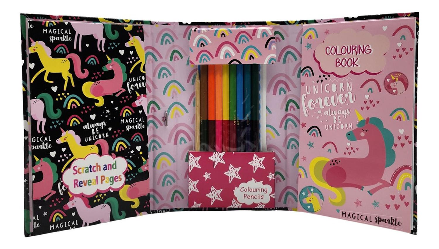 SET DE ARTE FLIP PARA NIÑOS LAPICES DIBUJOS Y PIZARRA COLOREAR UNICORNIOS - 2