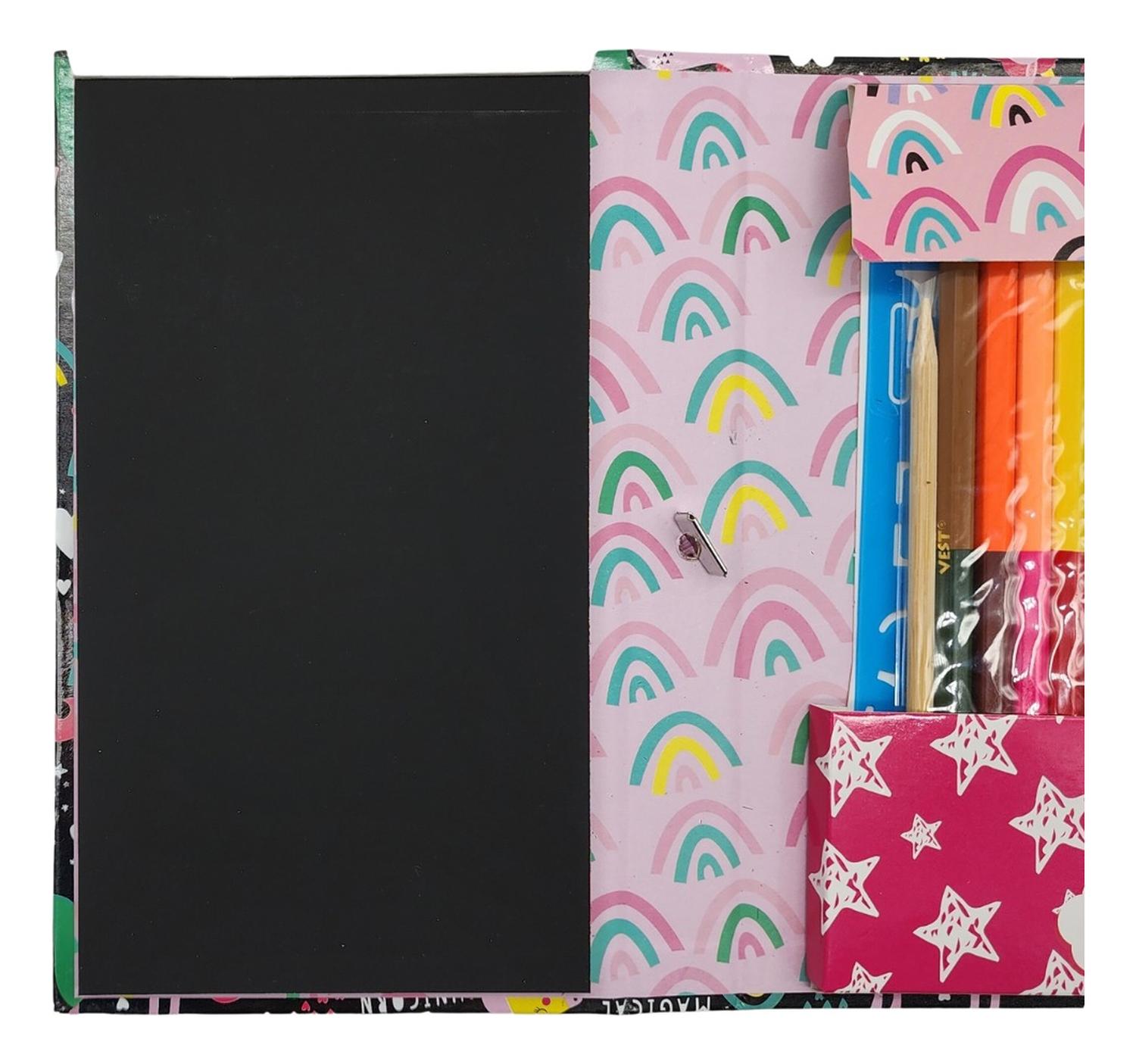 SET DE ARTE FLIP PARA NIÑOS LAPICES DIBUJOS Y PIZARRA COLOREAR UNICORNIOS - 3