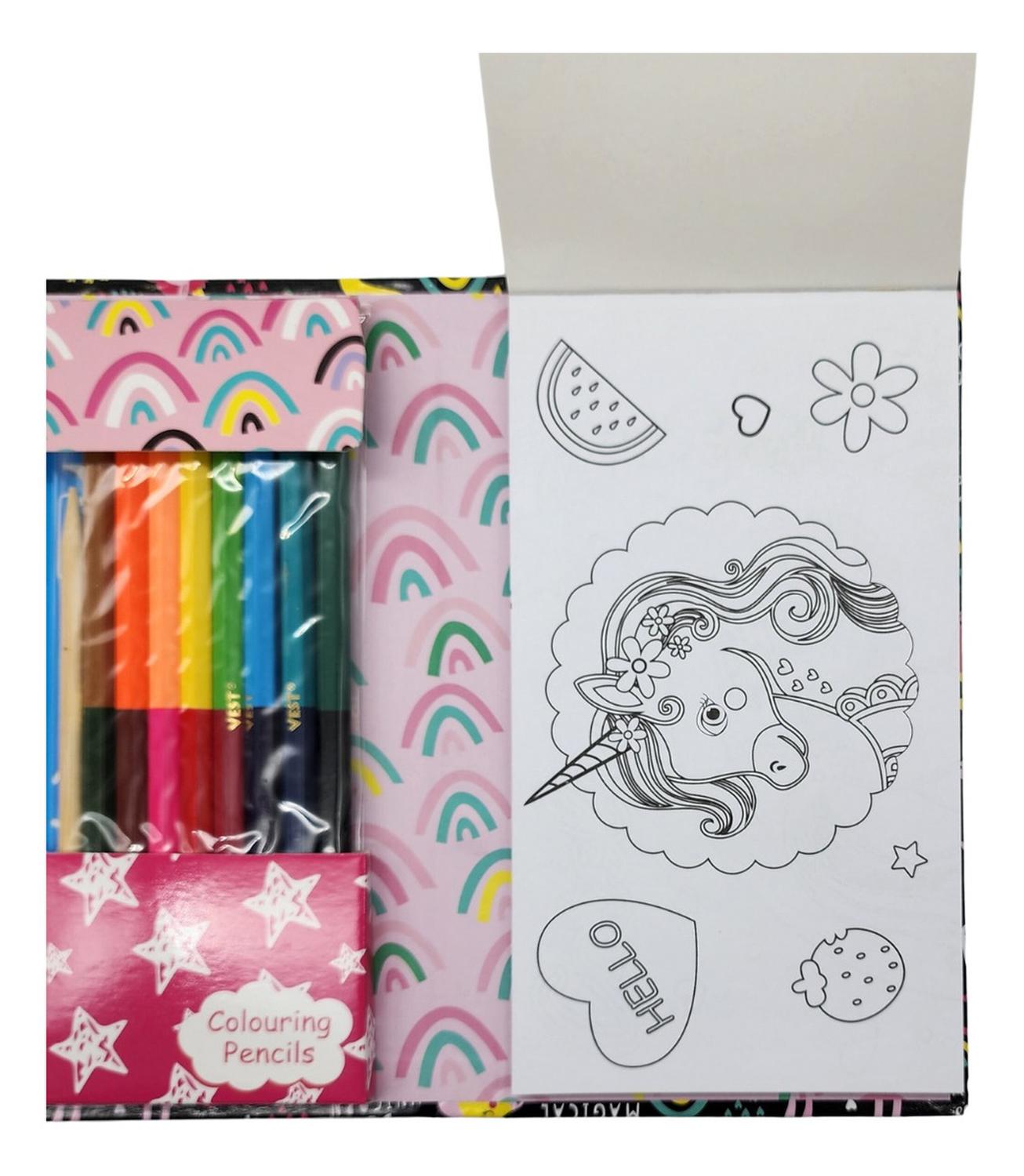 SET DE ARTE FLIP PARA NIÑOS LAPICES DIBUJOS Y PIZARRA COLOREAR UNICORNIOS - 4