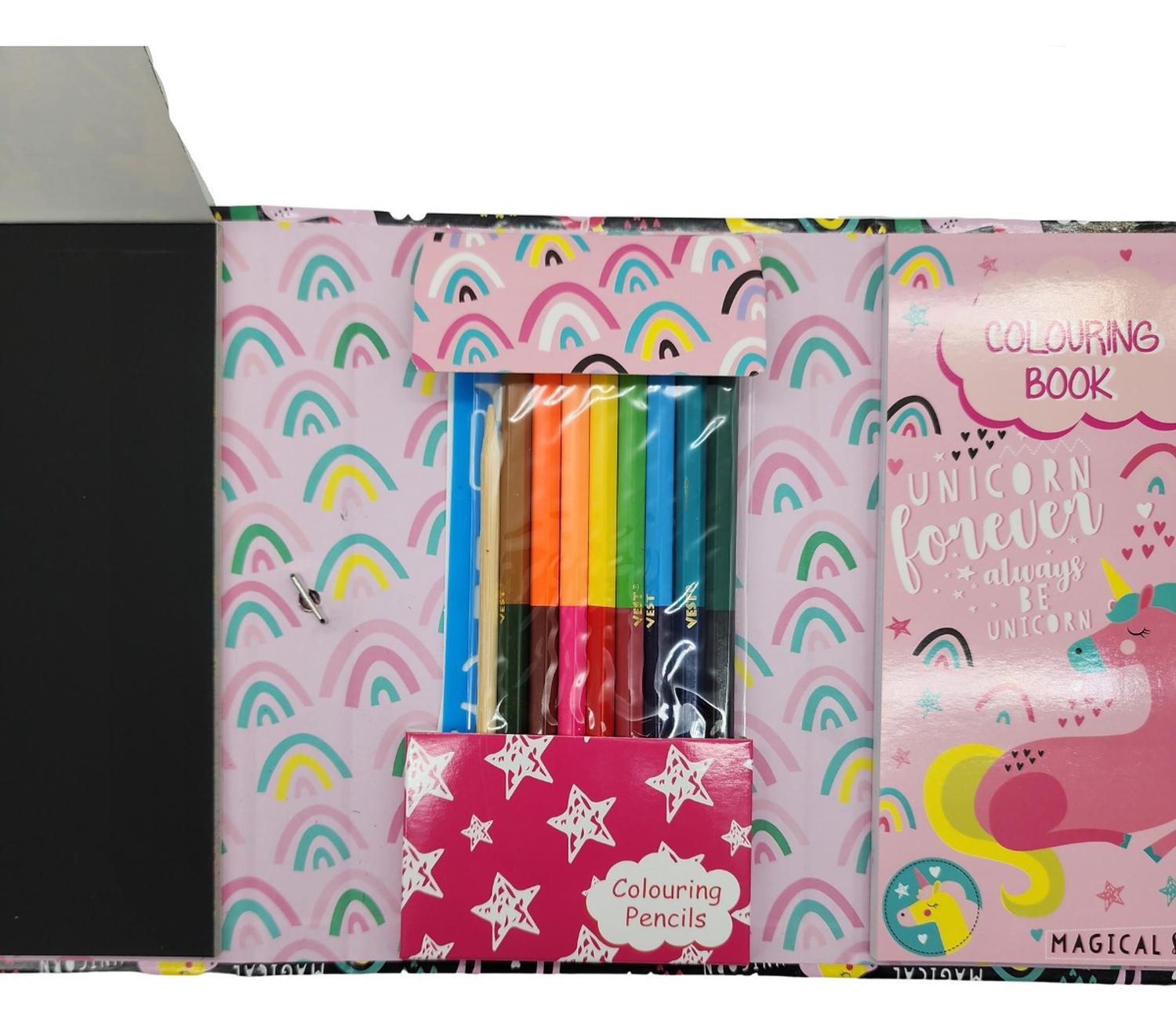 SET DE ARTE FLIP PARA NIÑOS LAPICES DIBUJOS Y PIZARRA COLOREAR UNICORNIOS - 5