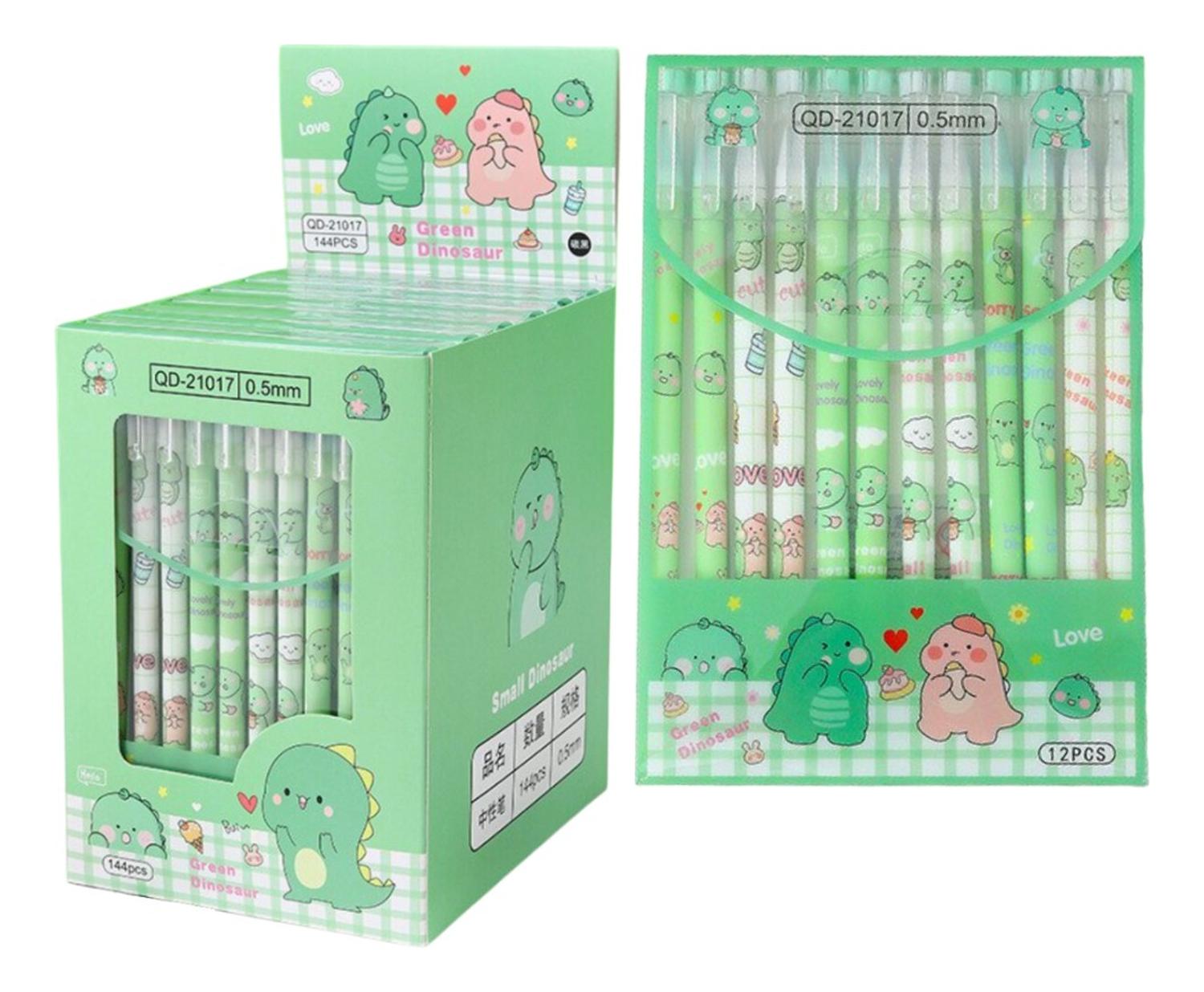 SET 12 LÁPICES BOLÍGRAFOS FLIPEREX TINTA GEL NEGRO DISEÑOS KAWAII NEGRO VERDE - 1