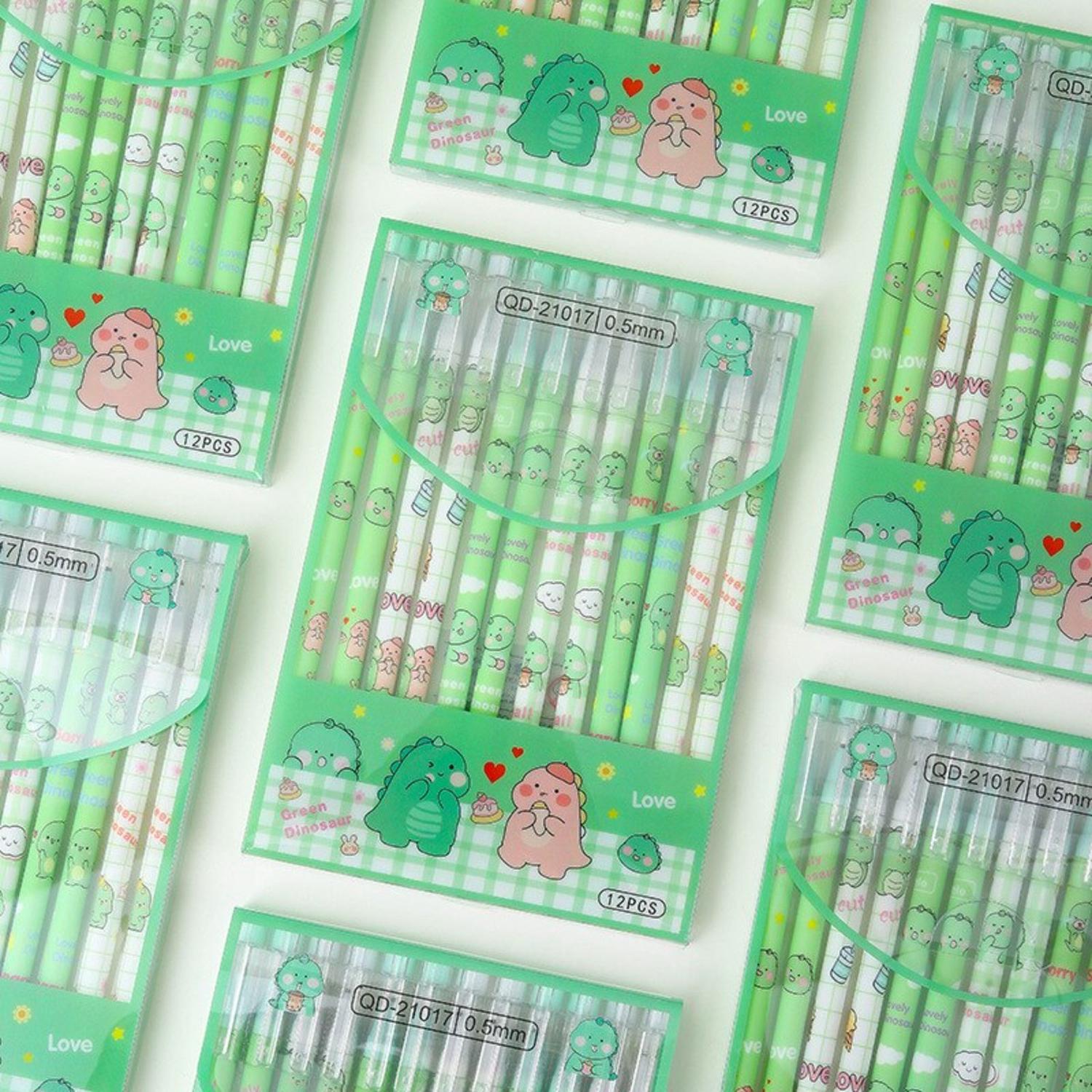 SET 12 LÁPICES BOLÍGRAFOS FLIPEREX TINTA GEL NEGRO DISEÑOS KAWAII NEGRO VERDE - 3