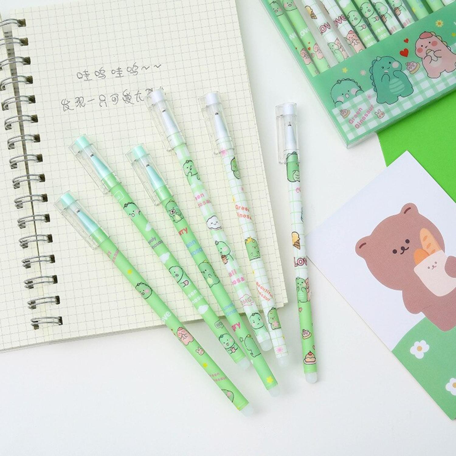 SET 12 LÁPICES BOLÍGRAFOS FLIPEREX TINTA GEL NEGRO DISEÑOS KAWAII NEGRO VERDE - 5