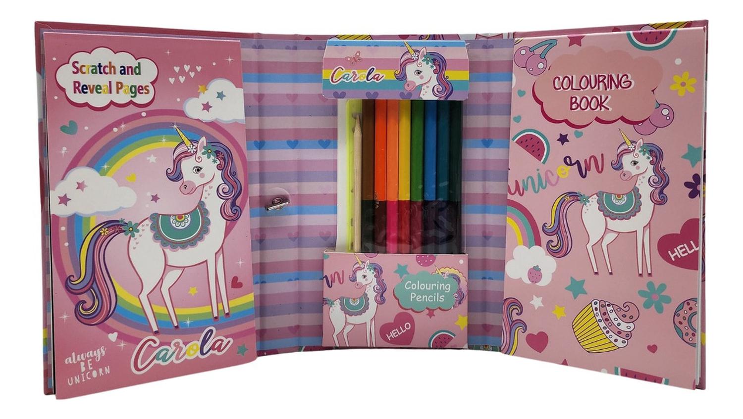 SET DE ARTE PARA NIÑOS LAPICES DIBUJOS Y PIZARRA COLOREAR UNICORNIO - 2