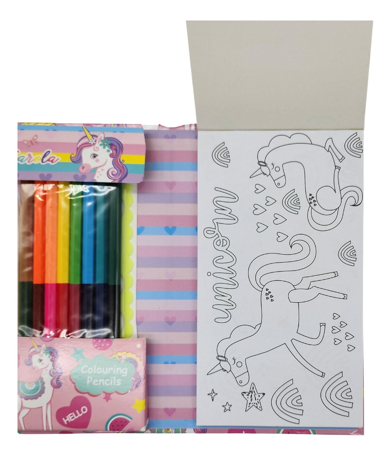 SET DE ARTE PARA NIÑOS LAPICES DIBUJOS Y PIZARRA COLOREAR UNICORNIO - 3