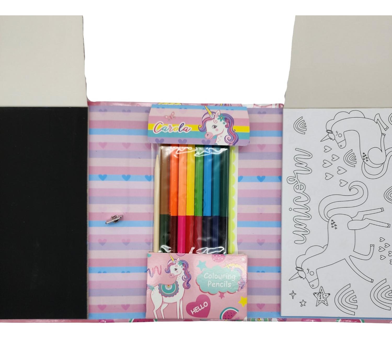 SET DE ARTE PARA NIÑOS LAPICES DIBUJOS Y PIZARRA COLOREAR UNICORNIO - 4