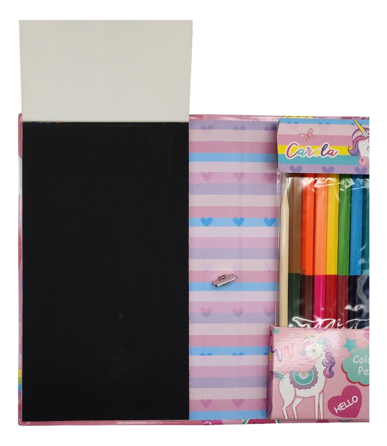 SET DE ARTE PARA NIÑOS LAPICES DIBUJOS Y PIZARRA COLOREAR UNICORNIO - 5