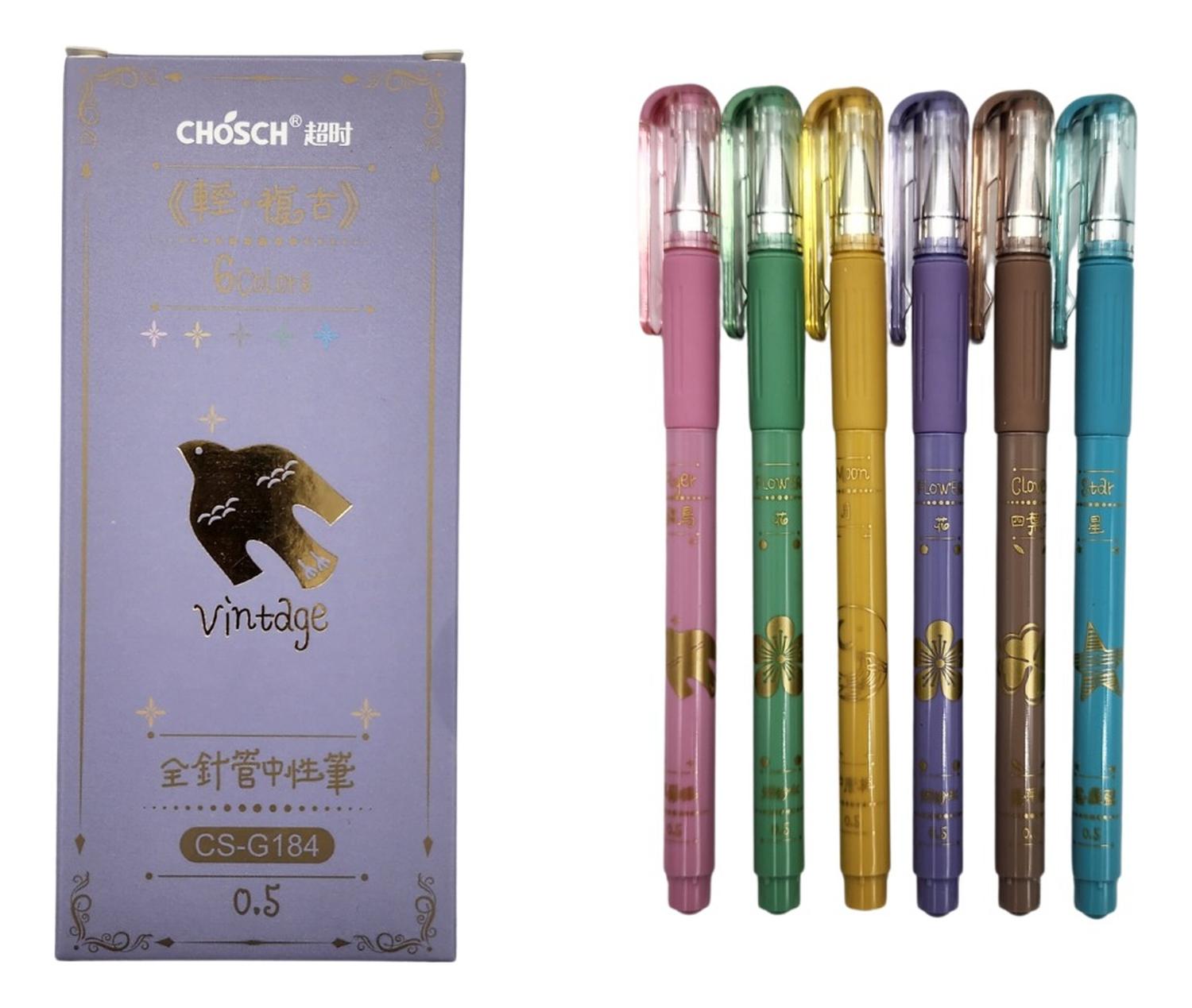 SET LÁPICES GEL VINTAGE VINTAGE PUNTA 0.5 MM X6 COLORES - 1