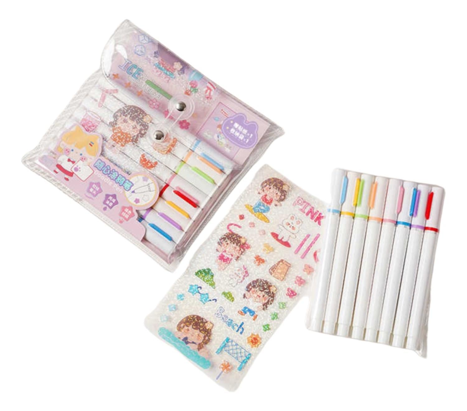 SET 8 MARCADORES ACRILICOS FLIPEREX PUNTA PINCEL + STICKERS Y ESTUCHE - 1