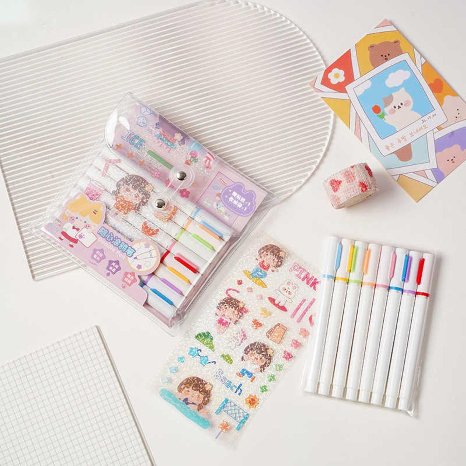 SET 8 MARCADORES ACRILICOS FLIPEREX PUNTA PINCEL + STICKERS Y ESTUCHE - 2