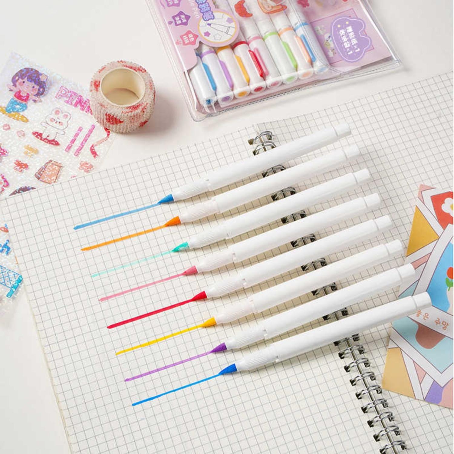 SET 8 MARCADORES ACRILICOS FLIPEREX PUNTA PINCEL + STICKERS Y ESTUCHE - 3