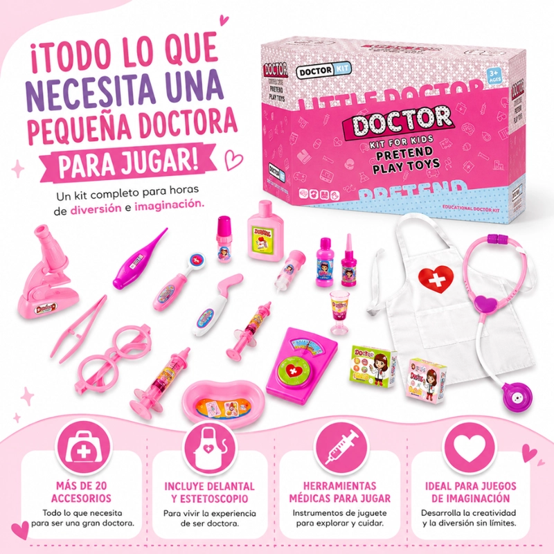 MALETIN DE DOCTORA INFANTIL SET MEDICO CON ACCESORIOS PARA NIÑAS - 4