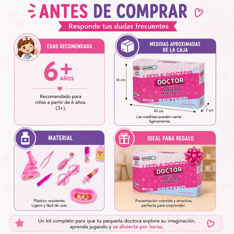 MALETIN DE DOCTORA INFANTIL SET MEDICO CON ACCESORIOS PARA NIÑAS - 6