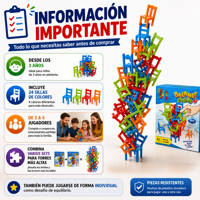 JUEGO DE MESA EQUILIBRIO DE SILLAS FAMILIAR PARA NIÑOS - 6