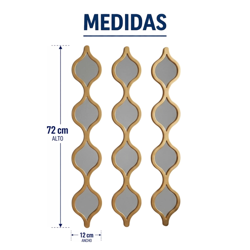 SET 3 ESPEJOS ONDAS ALARGADAS PARED MARCOS ESPEJOS - 9