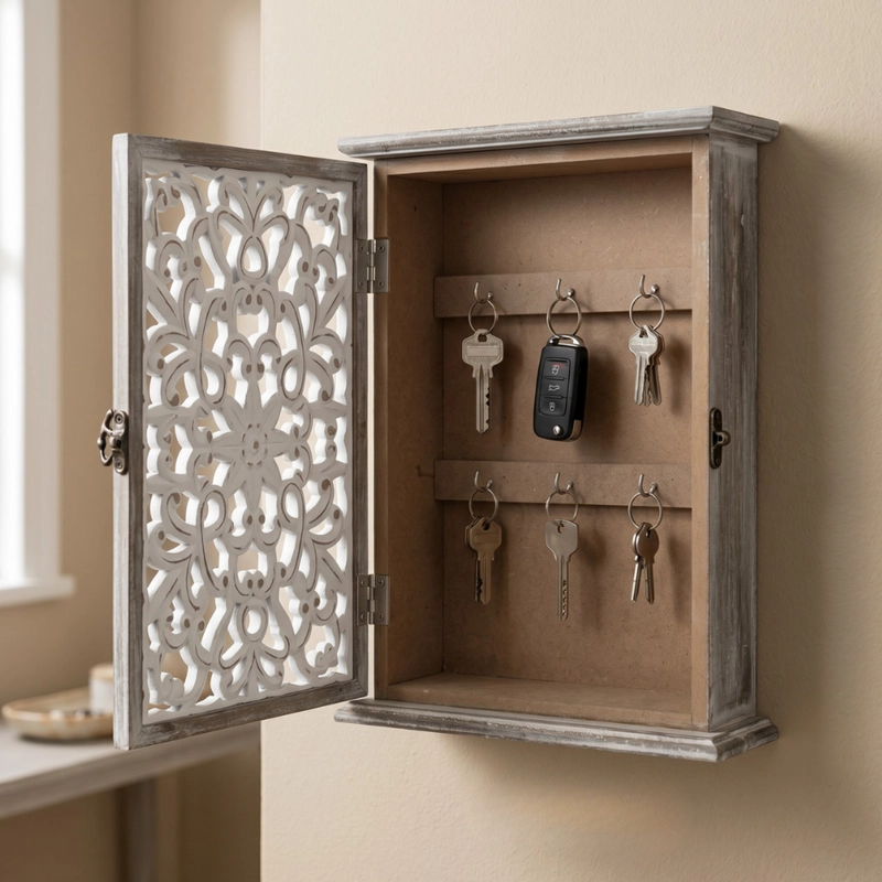 PORTA LLAVE DE MADERA DISEÑO MANDALA 6 GANCHOS PARA LLAVES - 3