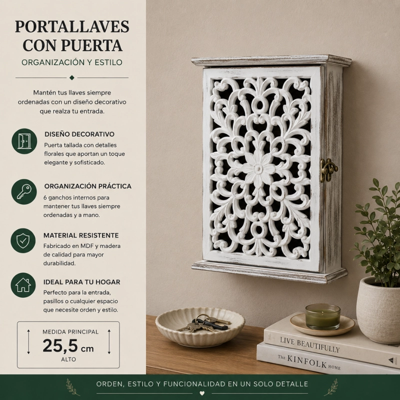 PORTA LLAVE DE MADERA DISEÑO MANDALA 6 GANCHOS PARA LLAVES - 4
