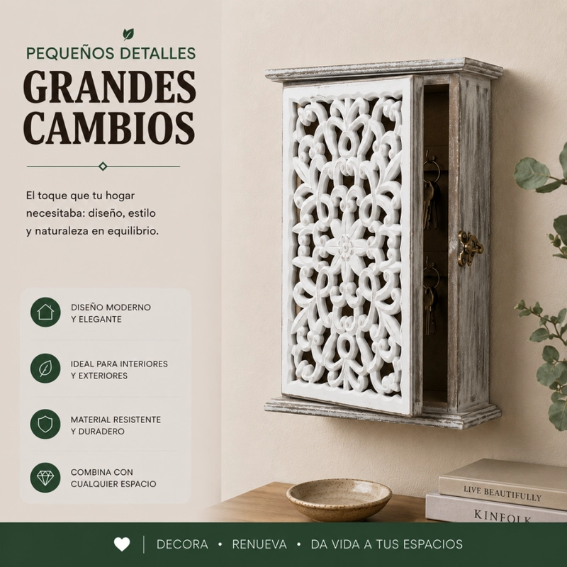 PORTA LLAVE DE MADERA DISEÑO MANDALA 6 GANCHOS PARA LLAVES - 5