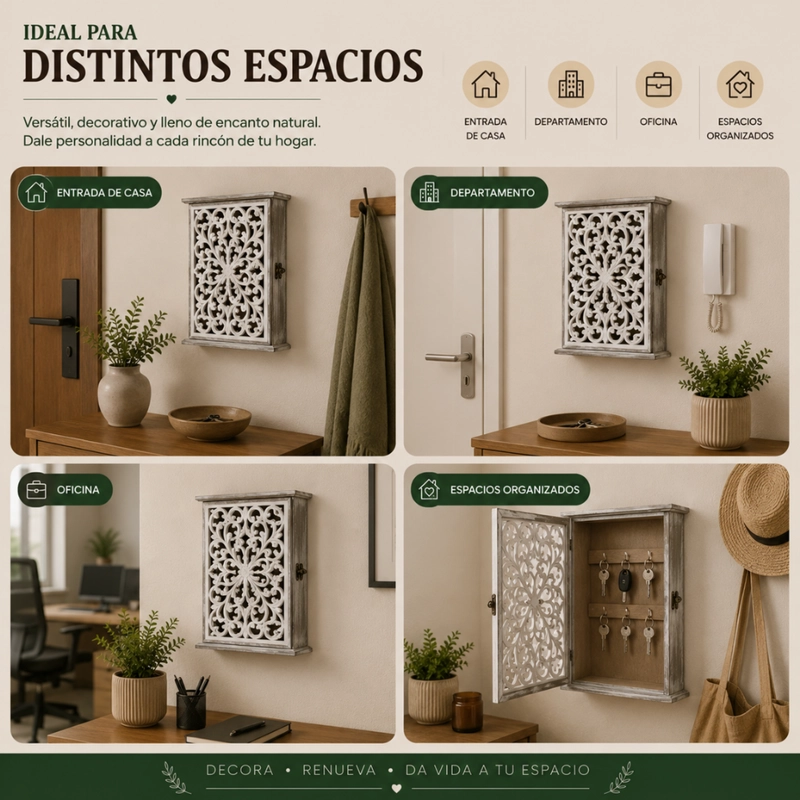 PORTA LLAVE DE MADERA DISEÑO MANDALA 6 GANCHOS PARA LLAVES - 6