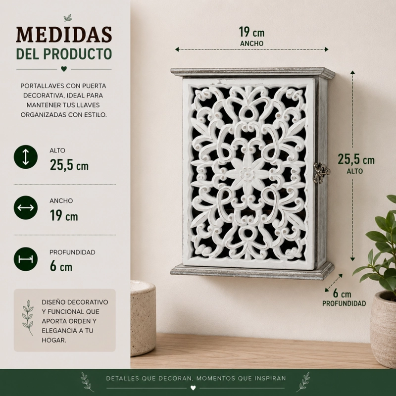PORTA LLAVE DE MADERA DISEÑO MANDALA 6 GANCHOS PARA LLAVES - 7