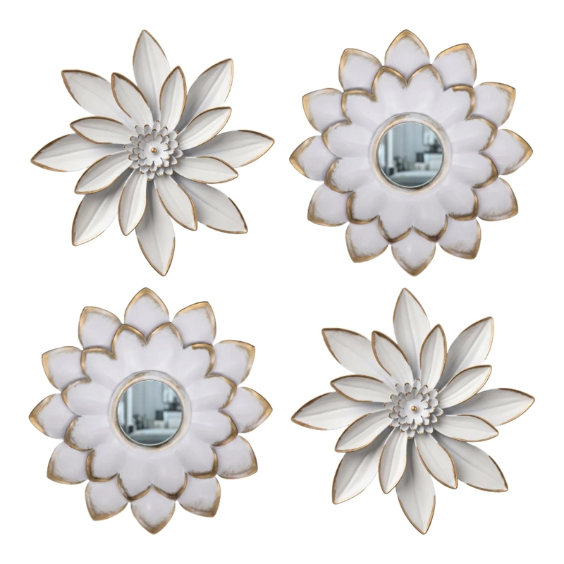 SET 4 MARCOS ESPEJOS FLOR LOTO DECORATIVO DECO BLANCO - 1