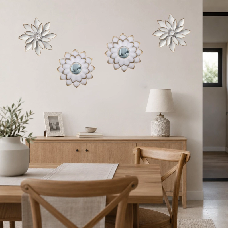 SET 4 MARCOS ESPEJOS FLOR LOTO DECORATIVO DECO BLANCO - 2