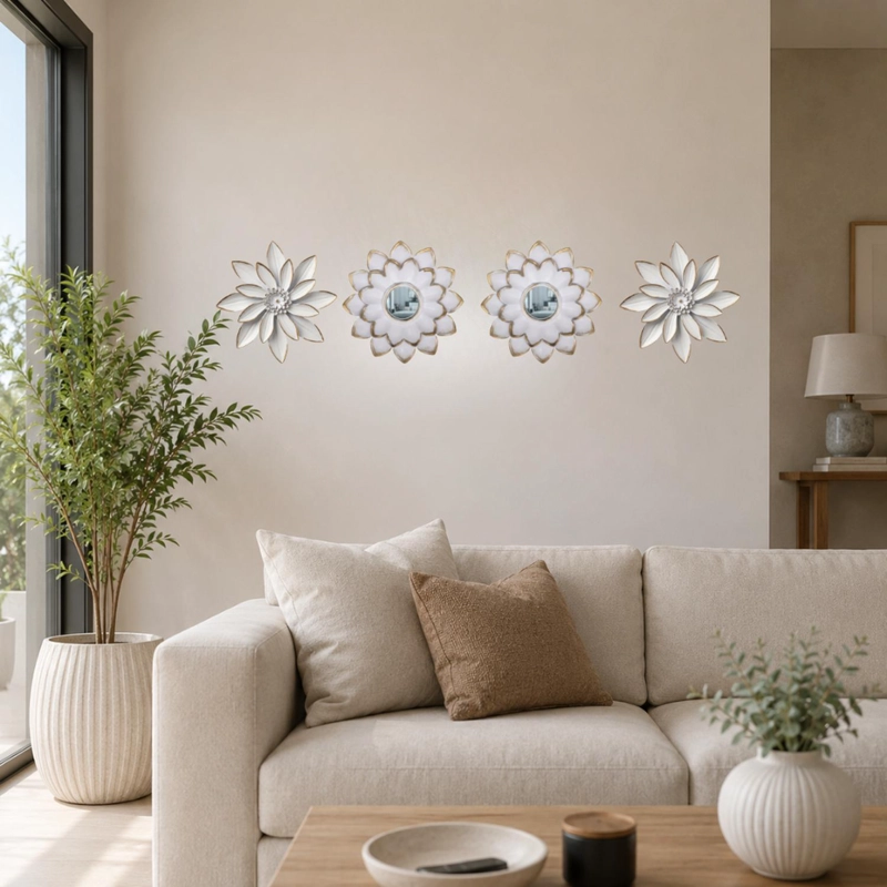 SET 4 MARCOS ESPEJOS FLOR LOTO DECORATIVO DECO BLANCO - 3