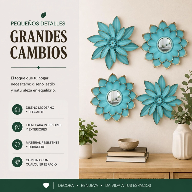 SET 4 MARCOS ESPEJOS FLOR LOTO DECORATIVO CALIPSO DECO - 5