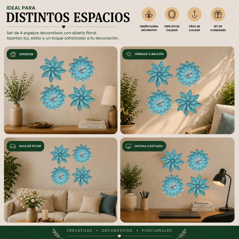 SET 4 MARCOS ESPEJOS FLOR LOTO DECORATIVO CALIPSO DECO - 6