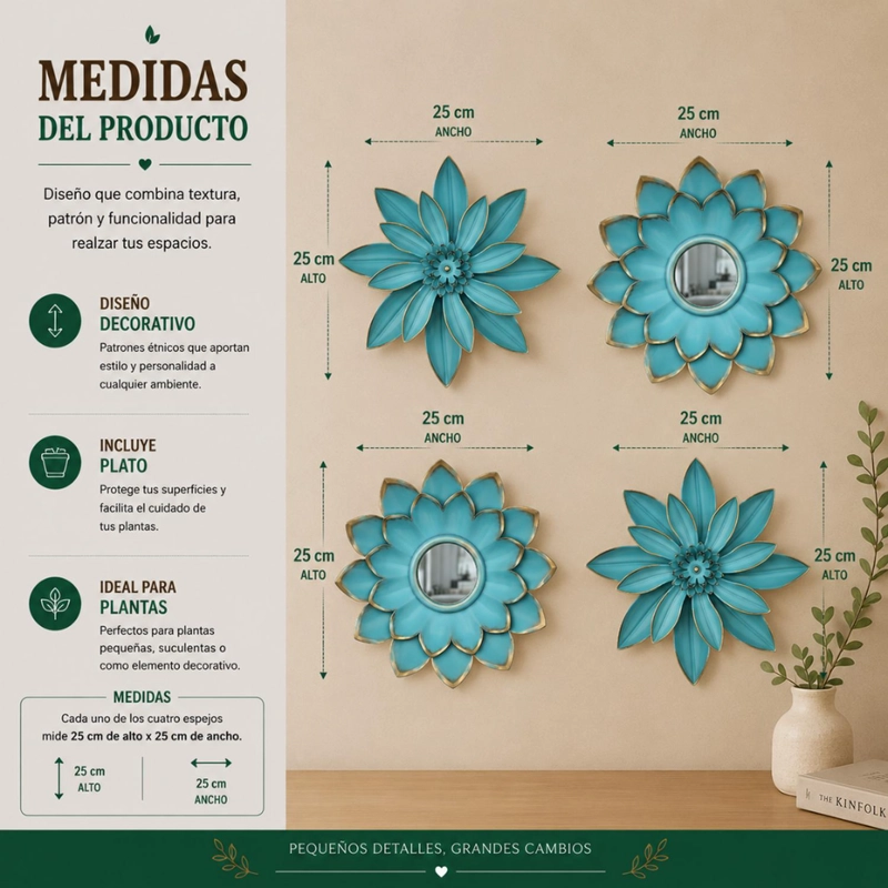SET 4 MARCOS ESPEJOS FLOR LOTO DECORATIVO CALIPSO DECO - 7