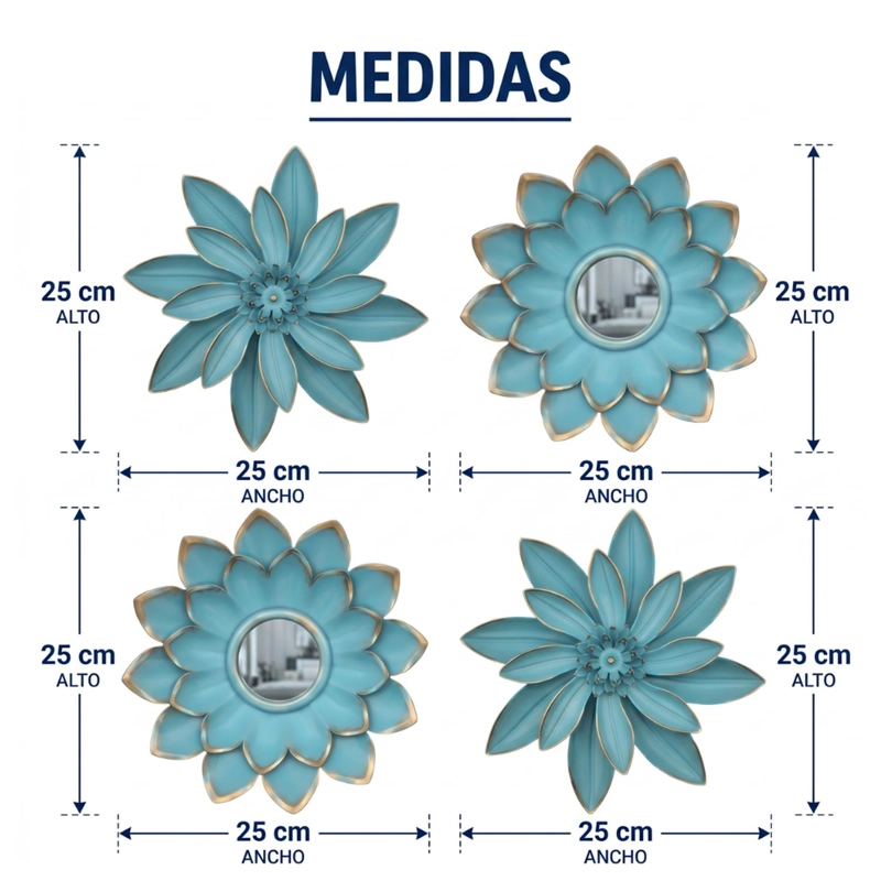 SET 4 MARCOS ESPEJOS FLOR LOTO DECORATIVO CALIPSO DECO - 9