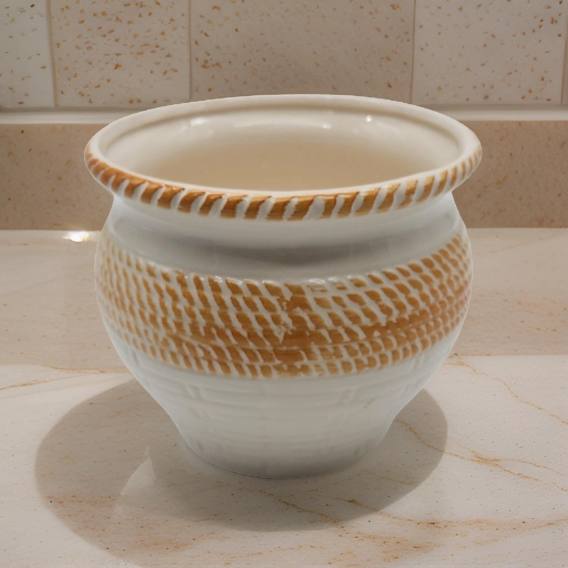 MACETERO MACETA DE CERAMICA VINTAGE ACABADOS EN CAFE  JARDIN - 7