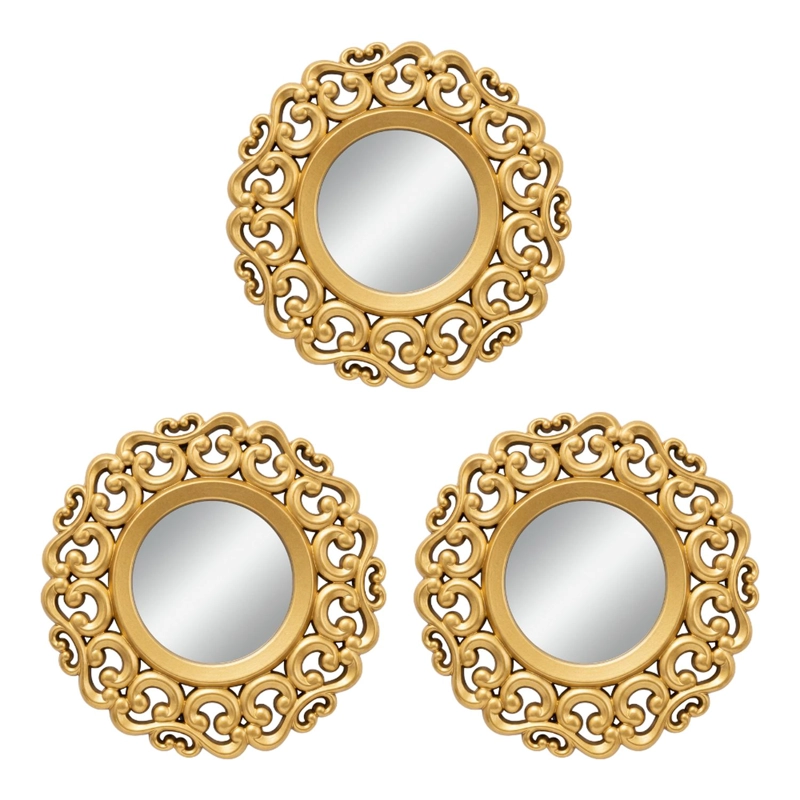 SET 3 MARCOS ESPEJOS ARABE ESTILO DECORATIVO DECO DORADO - 1