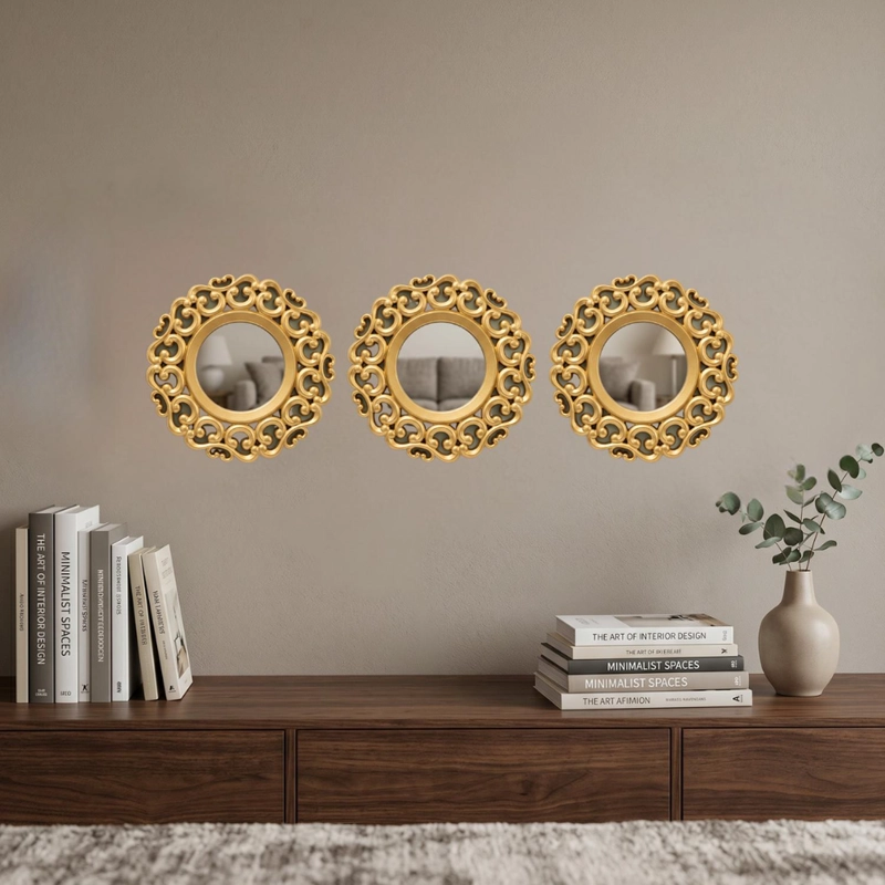 SET 3 MARCOS ESPEJOS ARABE ESTILO DECORATIVO DECO DORADO - 2
