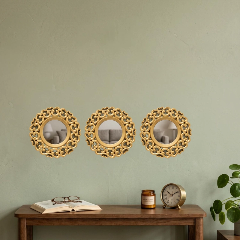 SET 3 MARCOS ESPEJOS ARABE ESTILO DECORATIVO DECO DORADO - 3