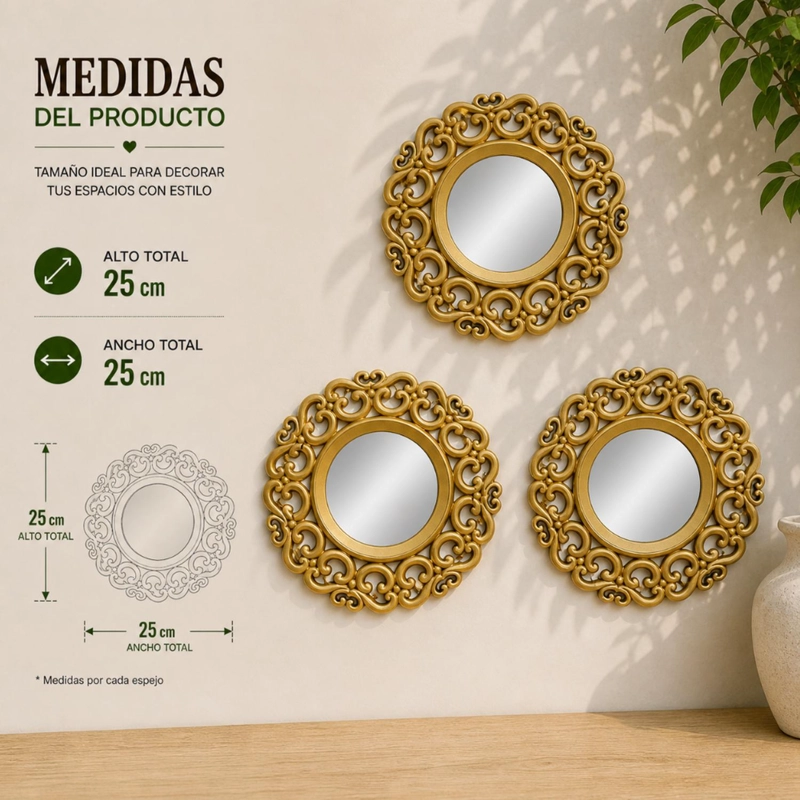 SET 3 MARCOS ESPEJOS ARABE ESTILO DECORATIVO DECO DORADO - 6