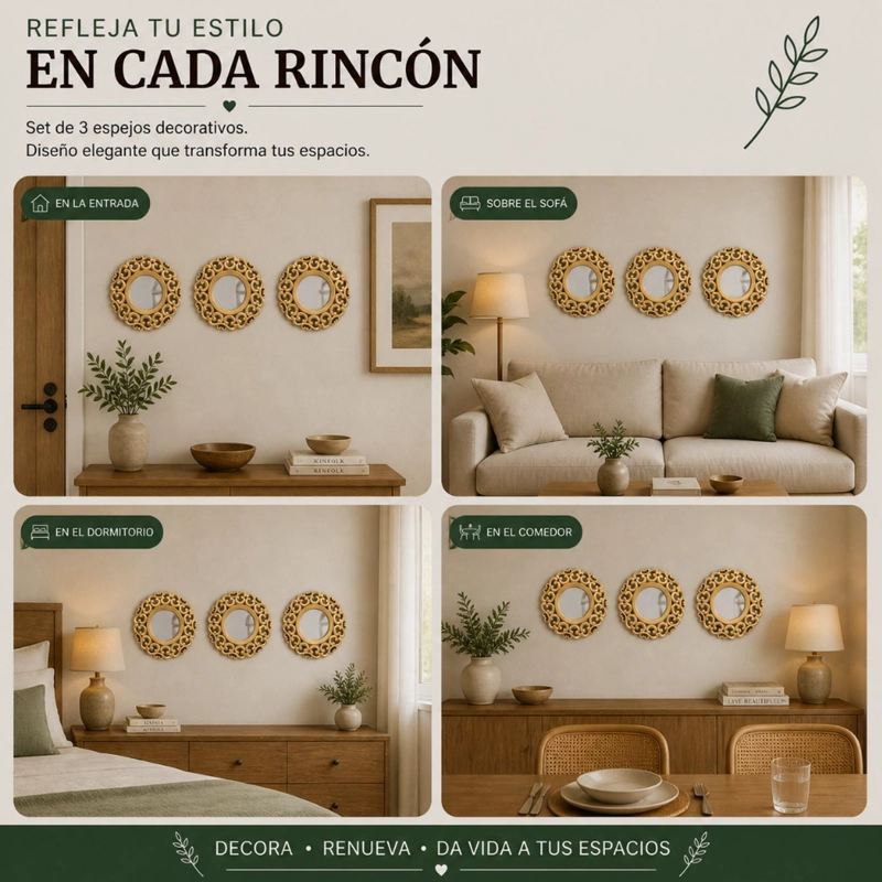 SET 3 MARCOS ESPEJOS ARABE ESTILO DECORATIVO DECO DORADO - 7