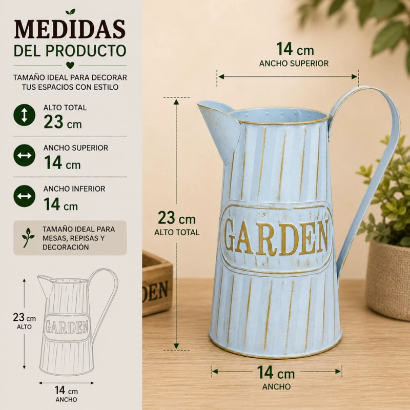 FLORERO METALICO TIPO JARRA DECORATIVO GARDEN PARA FLORES - 5