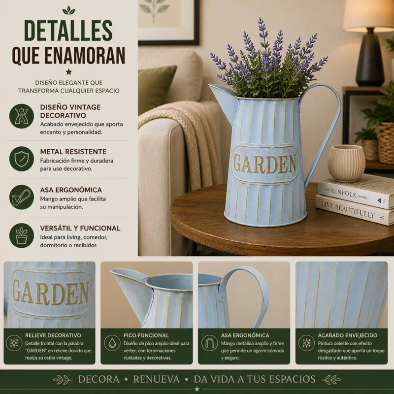 FLORERO METALICO TIPO JARRA DECORATIVO GARDEN PARA FLORES - 6