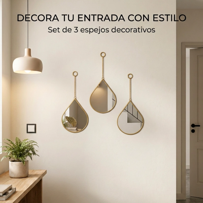 SET 3 ESPEJOS GOTAS PARED COLGAR GOTA MARCOS ESPEJOS - 4
