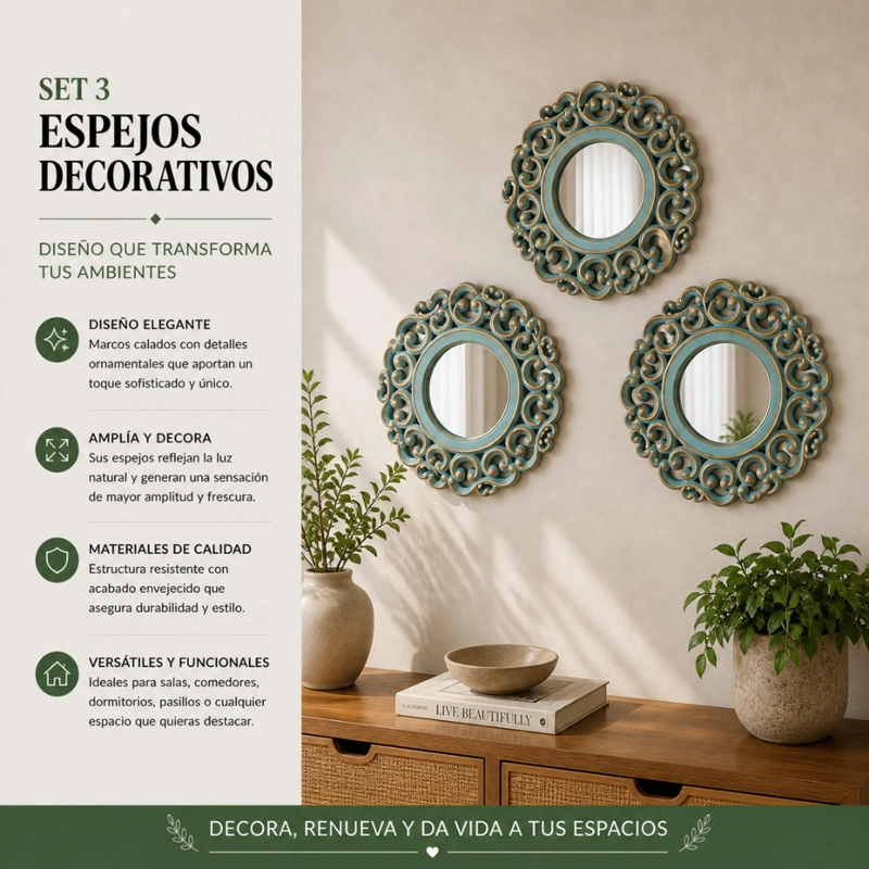 SET 3 MARCOS DE ESPEJOS ESTILO ARABE DECORATIVO CALIPSO DECO - 4