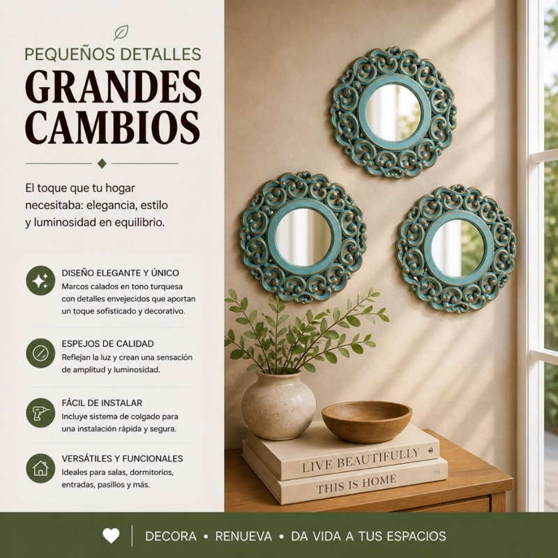 SET 3 MARCOS DE ESPEJOS ESTILO ARABE DECORATIVO CALIPSO DECO - 5