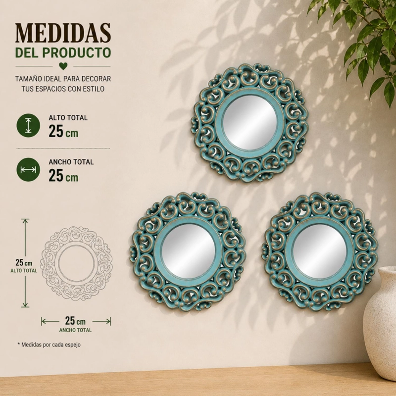 SET 3 MARCOS DE ESPEJOS ESTILO ARABE DECORATIVO CALIPSO DECO - 6