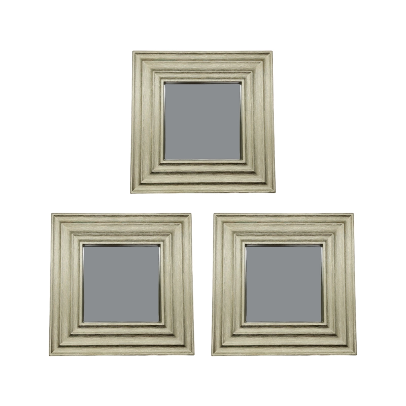 SET 3 MARCOS ESPEJOS CUADRADOS DECORAR HOGAR DORADO - 1