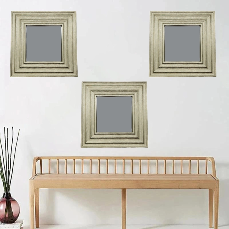 SET 3 MARCOS ESPEJOS CUADRADOS DECORAR HOGAR DORADO - 2