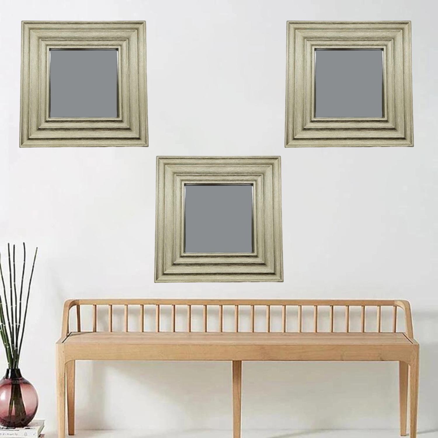 SET 3 MARCOS ESPEJOS CUADRADOS DECORAR HOGAR DORADO - 2