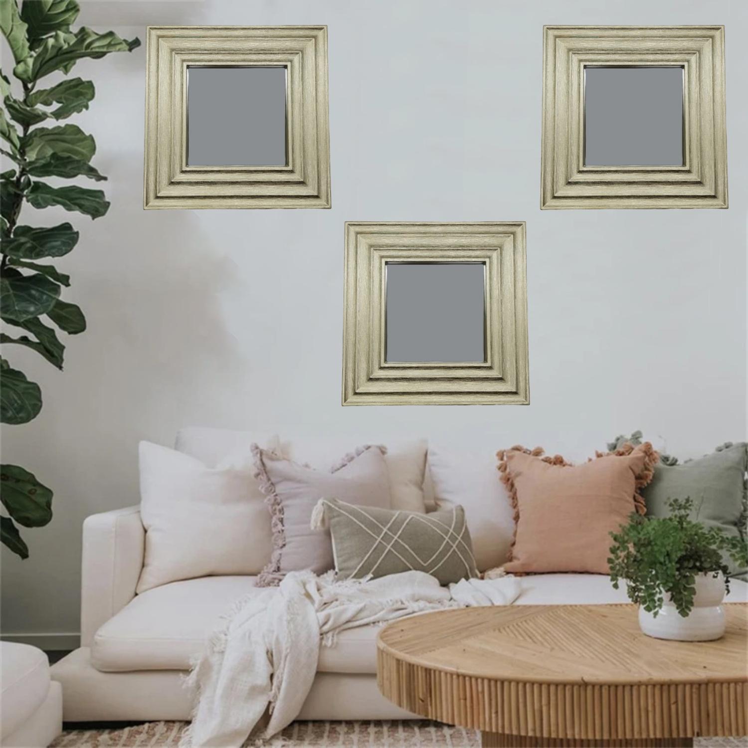 SET 3 MARCOS ESPEJOS CUADRADOS DECORAR HOGAR DORADO - 3