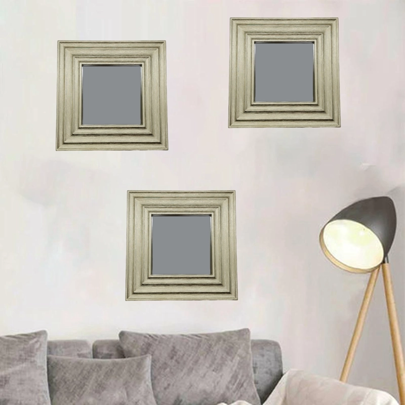 SET 3 MARCOS ESPEJOS CUADRADOS DECORAR HOGAR DORADO - 4
