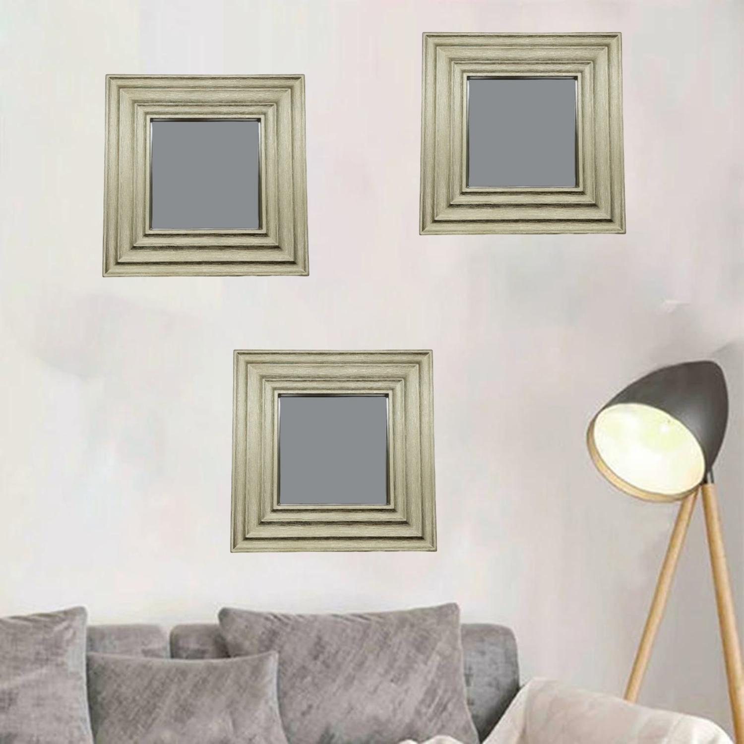 SET 3 MARCOS ESPEJOS CUADRADOS DECORAR HOGAR DORADO - 4
