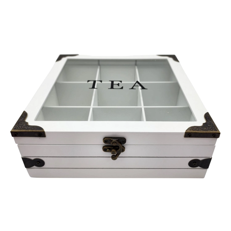 CAJA DE TE  9 DIVISIONES TAPA CON DISEÑO DECORATIVA DECOHOGAR - 1